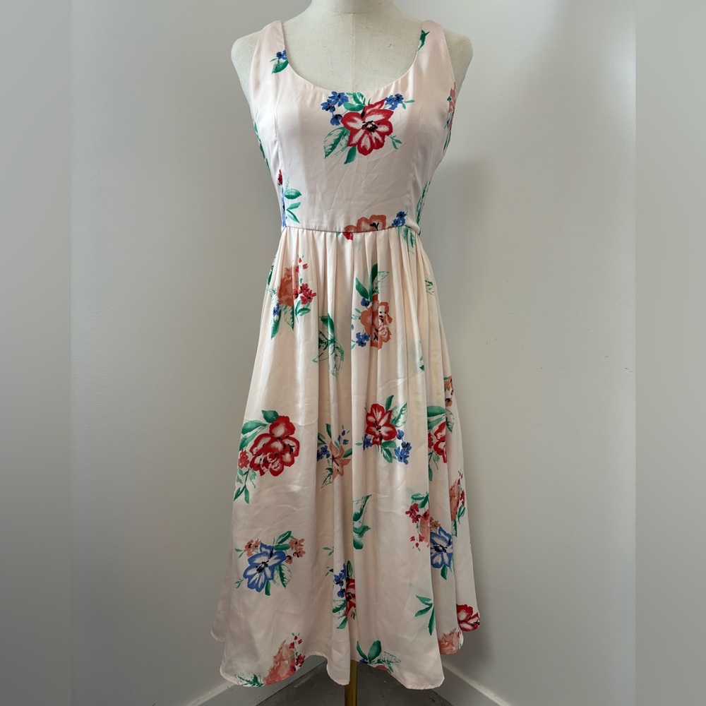 BB Dakota Heleen Peach Floral Midi Garden Party Dress